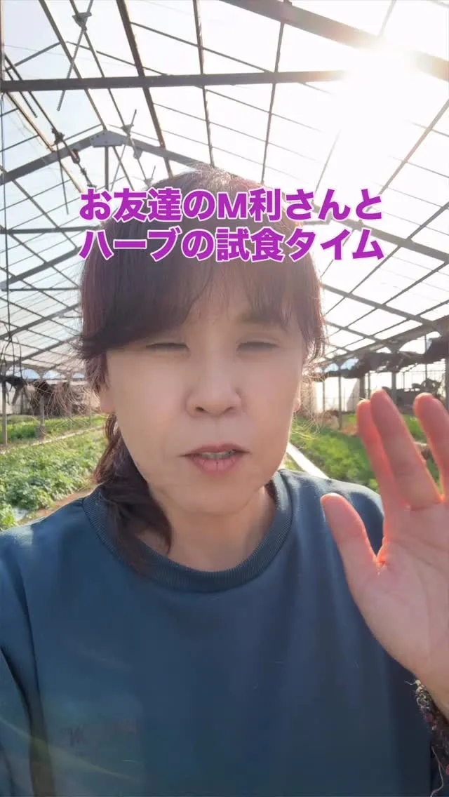 畑でハーブの味見してたら、お友達でご近所の腸セラピーサロンオ...